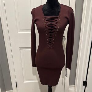Elegant Lace-Up Burgundy Dress